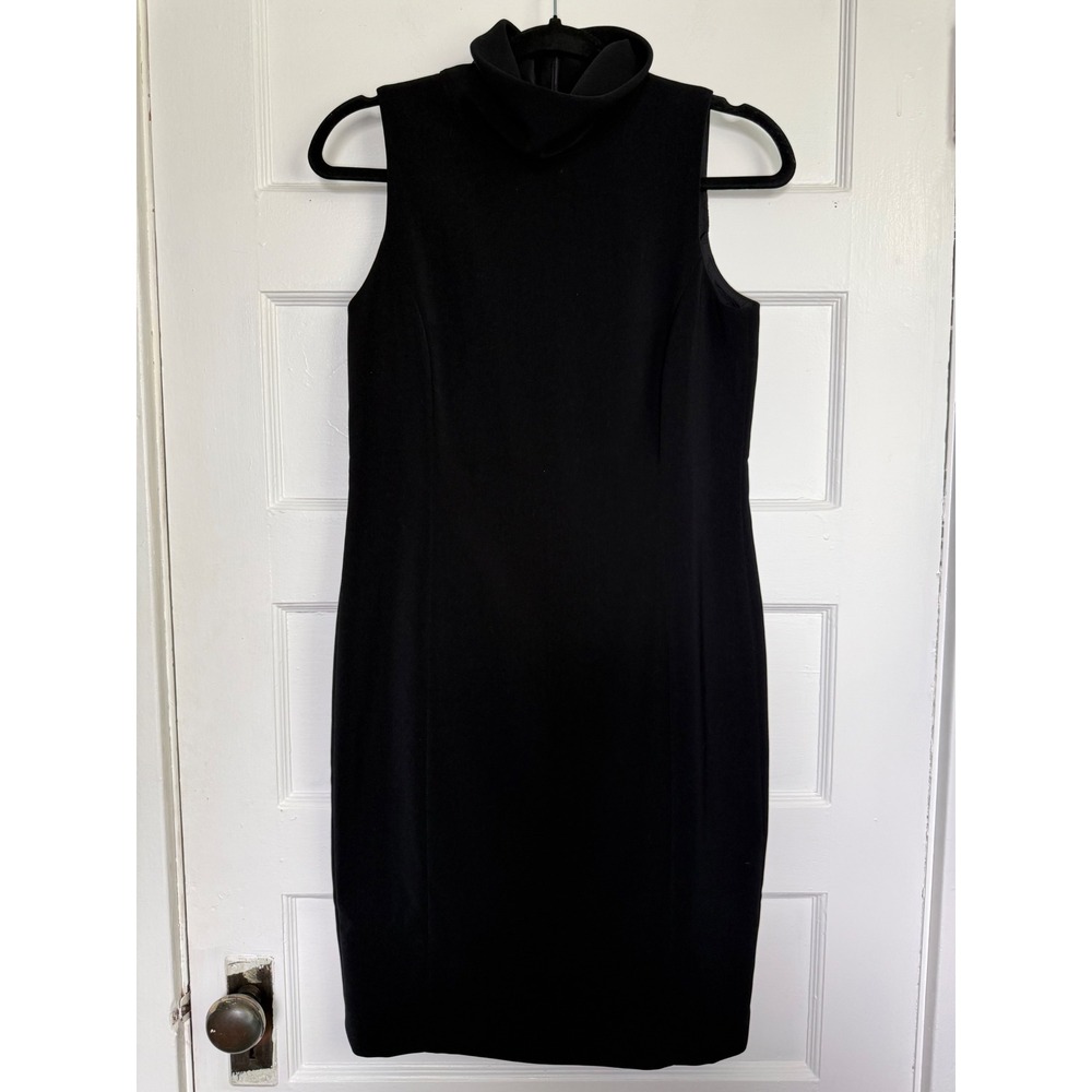 LOFT Ann Taylor Black Sleeveless High Neck Sheath Dress Funnel Neck LBD Size 4